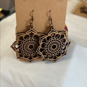 Intricate Brown Wooden Earrings